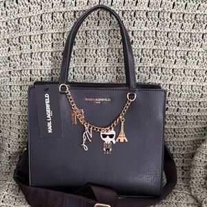 Karl Lagerfeld Black Satchel with Gold Chain Accents